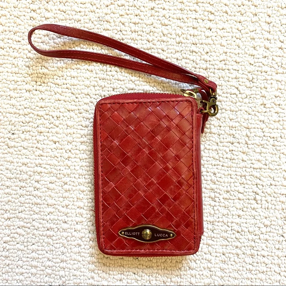 Elliott Lucca red woven leather wristlet/wallet